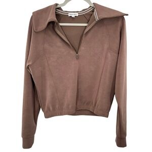 Urban Social Womens Brown Pullover Sweatshirt Collar‎ 1/2 Zip Small Gym Lounge